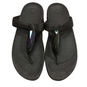 Fitflop Chada Wmn 9 Black Leather Flip Flops Jewel